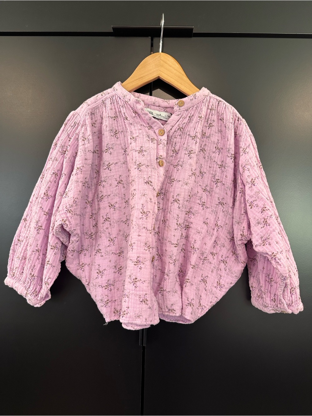 Zara Kids Purple Floral Double Gauze Button Down Shirt Blouse 1160/337 Size 6